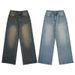 Men's Korean Style Retro Washed Distressed Jeans Loose Fit Straight Leg Versatile Flowing Floor Length Pants Unisex_mkmklike.com
