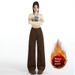 Women's Loose-fitting Vintage High-waisted Slimming Coffee-colored Straight-leg Denim Pants, Floor-length Wide-leg Jeans_mkmklike.com
