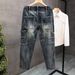 Retro Heavyweight Ripped Cargo Jeans Men's Loose Straight Leg Wide Leg Tapered Pants High Streetwear_mkmklike.com