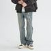 Men's Clothing High Street Retro Jeans Washed Distressed Yellow Mud Dyed Elastic Wide Leg Straight Pants_mkmklike.com
