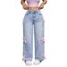 Women's Loose Wide-Leg Jeans – Vintage Washed Denim Pants With Pure Straight Fit, Street Bow Detail & Comfortable Stretch_mkmklike.com