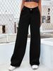High-waisted Women's Fashionable Street Style Fleece-lined And Unlined Washed Loose Wide-leg Straight-leg Pants_mkmklike.com