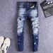 Men's Clothing Men's Trendy Retro High Street Style Ripped And Patched Slim Fit Skinny Jeans Fashion Distressed Washed Paint Style American_mkmklike.com