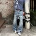 Men's Retro Vintage Pleated Scimitar Jeans Button down Slim Fit Straight Leg Casual Trousers American High Street Style_mkmklike.com