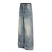 Men's Premium Washed Blue Jeans High Street Style Retro Bamboo Texture Design Denim_mkmklike.com
