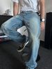 Men's Vintage Distressed Print Stretch Jeans - Retro Washed Denim Pants With Comfortable Straight Leg Fit For Casual Wear_mkmklike.com
