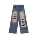Men's Clothing Street Design Patch Ripped Jeans Men's Niche Ins Trend Loose Straight Pants_mkmklike.com