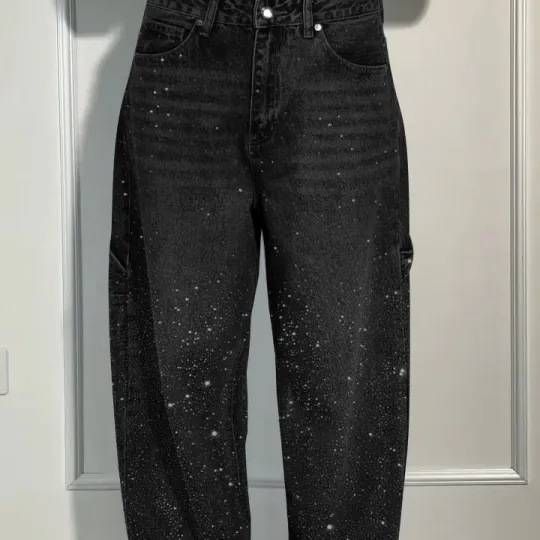 Women’s High-Waisted Rhinestone Jeans – Stretch Denim Pants With Star Embellishments (S-3XL, Blue/Black/Red/Pink/Sky Blue/Gray)_mkmklike.com