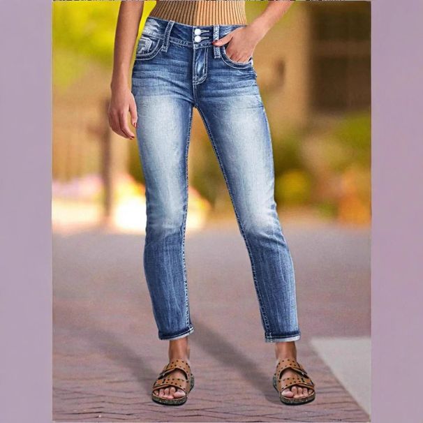 Women's Slim Fit Jeans Embroidered Pocket Casual Cotton Denim Jeans For Office Lady Street Style_mkmklike.com