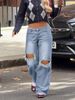 Women's Clothing Spring High Waisted Ripped Knee Loose Wide Leg Straight Leg Jeans For Women_mkmklike.com