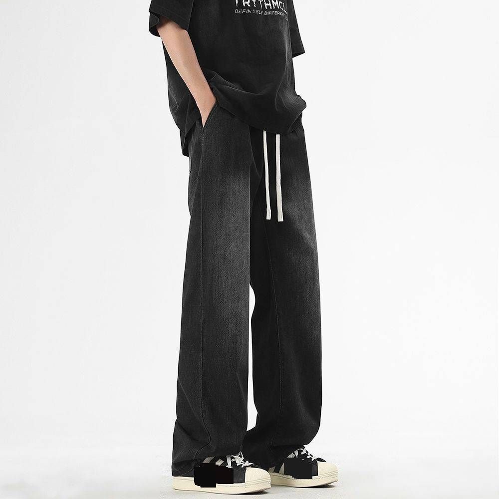 Men's American Style Thin Straight Leg Loose Fit Jeans Spring Washed Retro Wide Leg Casual Versatile Trendy Trousers_mkmklike.com