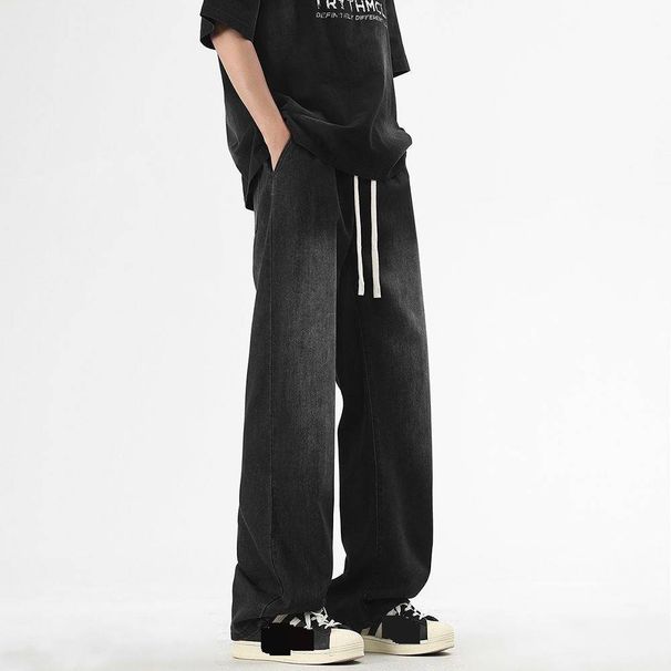 Men's American Style Thin Straight Leg Loose Fit Jeans Spring Washed Retro Wide Leg Casual Versatile Trendy Trousers_mkmklike.com