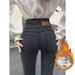 plus Size Slimming Denim Jeans High Waist Elastic Skinny Pencil Pants Peach Hip Design Fleece Lined New Autumn/Winter Style For Women_mkmklike.com