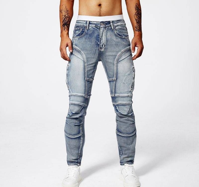 Men's Motorcycle Style Stretch Denim Jeans - Slim Fit Tapered Leg Casual Pants With Comfort Flex_mkmklike.com