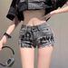 Women's Sexy Ripped Denim Shorts Summer Style Thin Low Waisted American Retro Fashion Print Bodycon Hot Pants_mkmklike.com