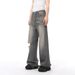 American Retro Washed Ripped Jeans – Men’s Straight-Leg Loose Fit Denim Pants (Greyish, S-XL)_mkmklike.com