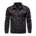Loom Men's Lapel Buckle Fitted Denim Turn-Down Collar Buttoned Slim Fit Jeans Jacket For Men_mkmklike.com
