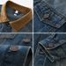 Men's Casual Denim Jacket With Color Block Design - Loose Fit Workwear Style Coat For Spring & Autumn_mkmklike.com