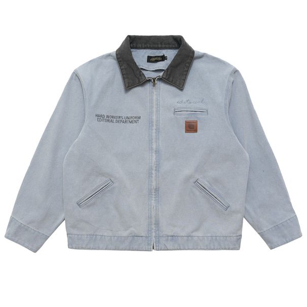 Men's Clothing Colorblock lapel zipper jacket for men high street fashion brand spring and autumn loose casual canvas workwear denim jacket_mkmklike.com