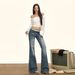 Autumn Women's Vintage Blue Slight Flare Jeans, Washed Slim Fit Versatile Low Waist Slimming Stretch Bell-Bottom Pants_mkmklike.com