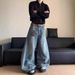 Men's Clothing Men's American Retro Washed Loose Straight Leg Jeans Trendy Wide Leg Floor Length Trousers Style For Formal & Casual_mkmklike.com