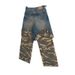 Men's Clothing Heavy Hip Hop Stitching Two Piece Distressed Camouflage Workwear Jeans Loose Casual Wide Leg Trousers_mkmklike.com