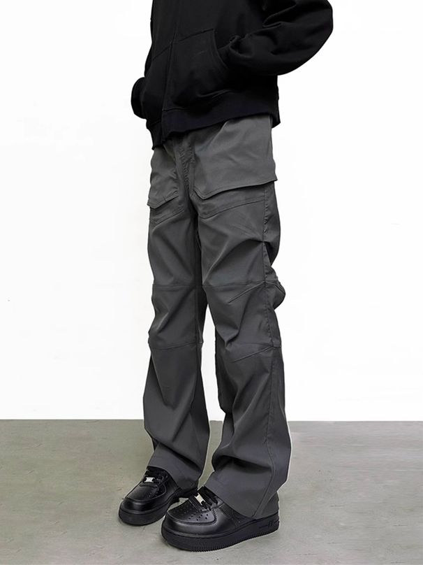 Pantalones Cargo Holgados Impermeables De Pierna Recta Con Múltiples Bolsillos Para Hombre, Estilo Y2K_mkmklike.com