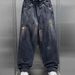 Men's Relaxed Fit Denim Pants – Vintage Washed, Drawstring Waist & Straight-Leg For Urban Street Style_mkmklike.com