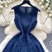 High End Niche Fashion Sleeveless Round Neck Denim Dress For Women Summer Waist Slimming Temperament Pleated Vest Skirt_mkmklike.com