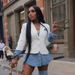 Stylish Women's Denim Blazer Jacket With Polyester-Spandex Blend, Casual Streetwear For Spring, Black & White Options (S-2XL)_mkmklike.com