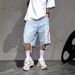 Men's Sporty Distressed Denim Shorts - Angel Letter Logo & Fringe 5-Inch Streetwear Shorts_mkmklike.com