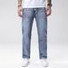 Men's Clothing Stretch Denim Straight Leg Jeans Light Blue Slim Fit Flattering Trousers_mkmklike.com
