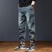 Men's Heavyweight Utility Cargo Pants – Distressed Denim Patchwork With Adjustable Cuffs | Streetwear & Hip-Hop Style_mkmklike.com