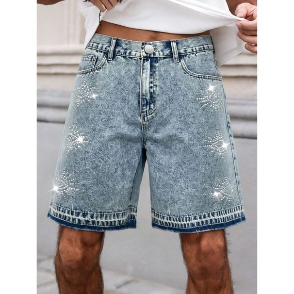 Men's Summer Denim Shorts Capri Pants Rhinestone Snowflake Wash Top Selling Item European Size_mkmklike.com