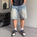 Men's Summer Denim Shorts Trendy Brand Ripped Patch Embroidered Handsome Straight Pants_mkmklike.com