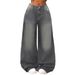 Women's Wide Leg Extra Long Jeans Distressed Washed Grey Casual Loose Trousers Floor Length Amazon E Commerce_mkmklike.com