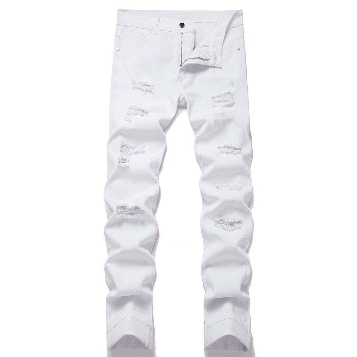Men's Distressed Straight Leg Slim Fit Jeans Midweight Non-Stretch Heavy Ripped Trousers Softener Machine Washable_mkmklike.com