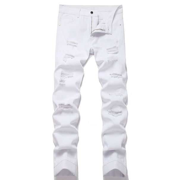 Men's Distressed Straight Leg Slim Fit Jeans Midweight Non-Stretch Heavy Ripped Trousers Softener Machine Washable_mkmklike.com
