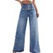 Women's Retro Fashion Button down Jeans European American Style Trendy Solid Color Casual Straight Leg Pants_mkmklike.com