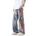 Men's Clothing Startlight Men's American Street Hip Hop Washed Jeans Heavy Hand Painted Graffiti Loose Ripped Trousers_mkmklike.com
