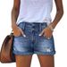 Women's High-Waisted Denim Shorts, Distressed Frayed Hem Raw Edge Shorts, High Stretch Comfort Straight Leg Shorts For Women_mkmklike.com
