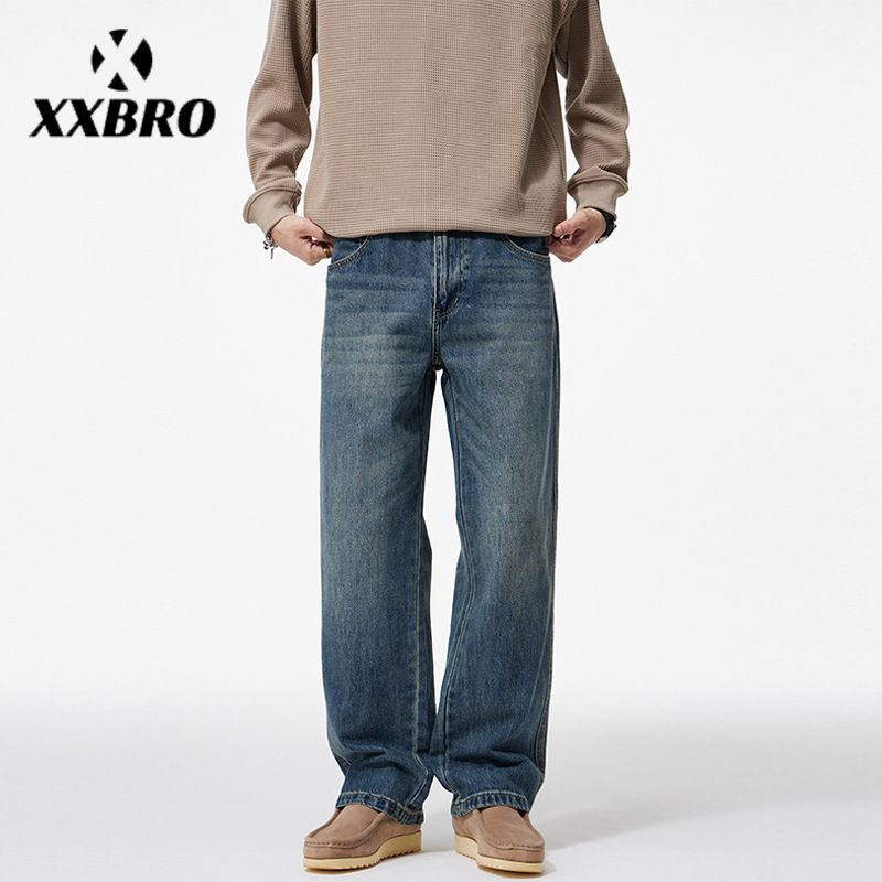 Men's Clothing Retro Cleanfit Straight Leg Jeans Loose Casual Trousers Classic Straight Leg Jeans - Vintage Washed Denim Pants For Cleanfit Style_mkmklike.com