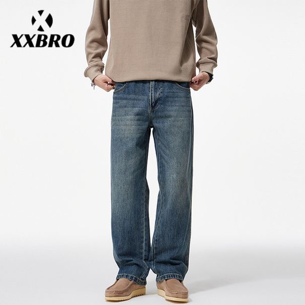 Men's Clothing Retro Cleanfit Straight Leg Jeans Loose Casual Trousers Classic Straight Leg Jeans - Vintage Washed Denim Pants For Cleanfit Style_mkmklike.com
