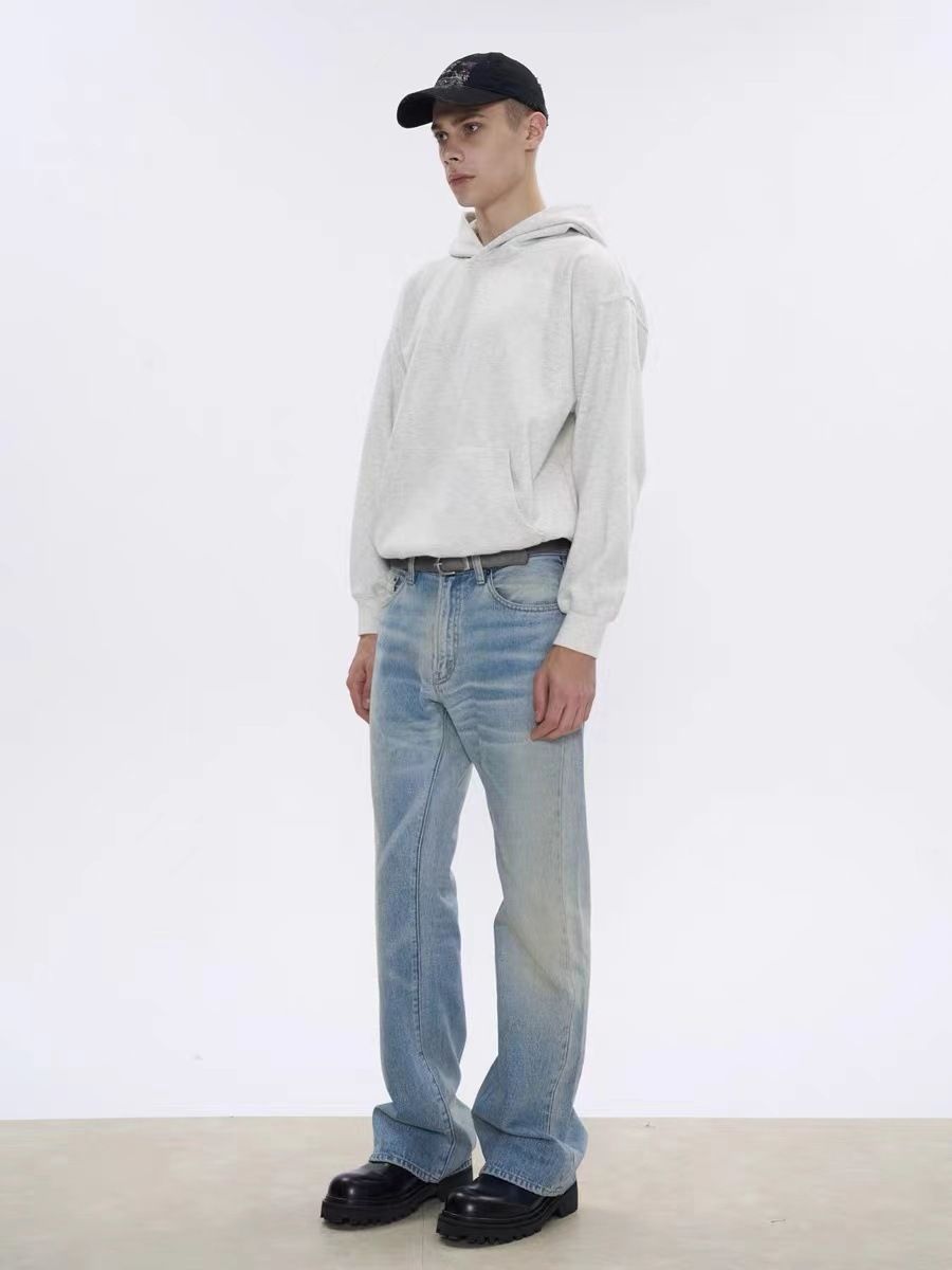 Men's Clothing Jeans Washed Flared Slim Straight Washed Denim Trousers_mkmklike.com