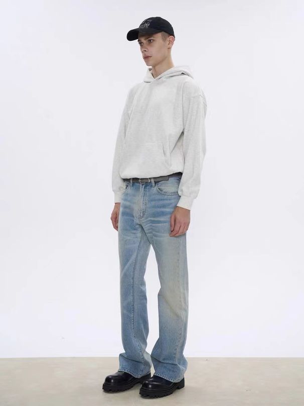 Men's Clothing Jeans Washed Flared Slim Straight Washed Denim Trousers_mkmklike.com