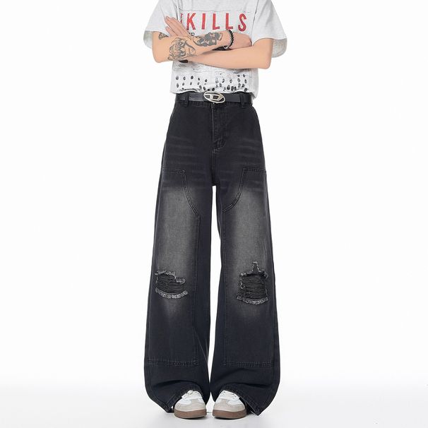 Men's Clothing Plus Size Men's Loose Straight Leg Jeans Heavy Craftsmanship High Street Style Casual Ripped_mkmklike.com