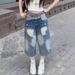 Summer Gradient Washed Vintage Denim Shorts High Street Design Wide-Leg Scimitar Pants Trendy Versatile Stretch_mkmklike.com