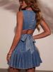 Fashionable And Sexy Sleeveless Pleated Waist Denim Dress_mkmklike.com