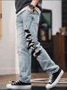 Men's Streetwear Print Denim Jeans – High-Street Stretch Trousers With Artistic Washed Effect (S-XXXL) – European Cross-Border Fashion_mkmklike.com