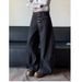 Unisex Trendy Wide Leg Loose Trousers Cross Border American Retro Button Design Bootcut Black Curved Blade Jeans_mkmklike.com